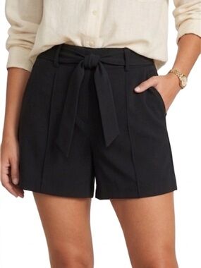 LOFT Black Riviera Tie Waist Pintuck Stitch 4 Pocket Shorts - Size 6 - NWT